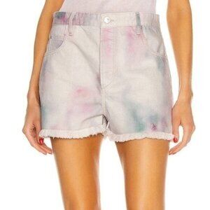 Isabel Marant Lesiabb Tie Dye Multicolor Frayed Hem Denim Shorts Size 36 NWT